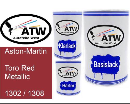Aston-Martin, Toro Red Metallic, 1302 / 1308: 500ml Lackdose + 500ml Klarlack + 250ml Härter - Set, von ATW Autoteile West.